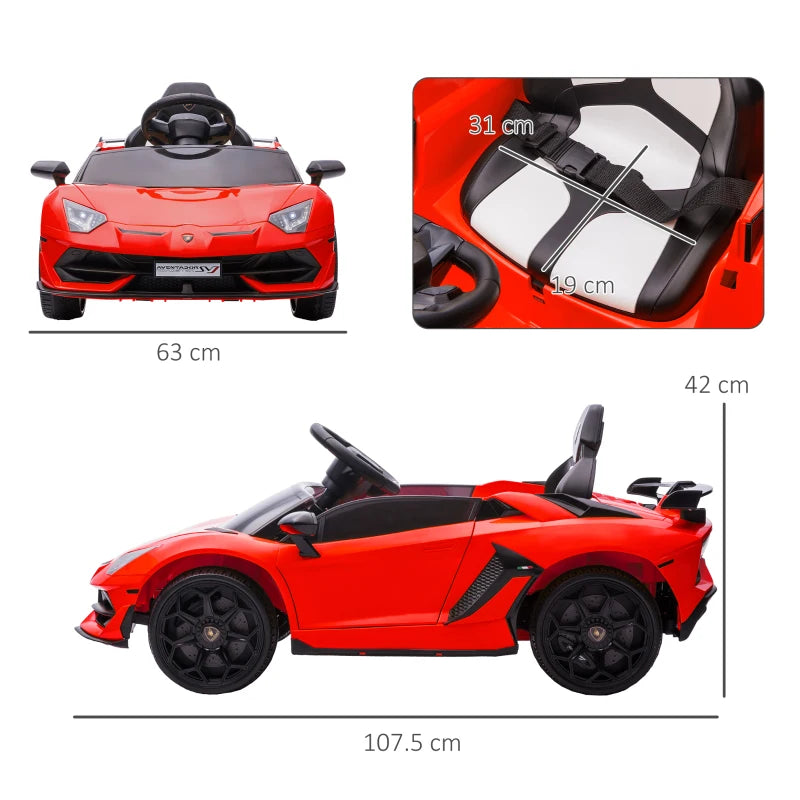 HOMCOM Macchina Elettrica per Bambini a 12V Licenza Lamborghini con Clacson e Telecomando, 107.5x63x42 cm, Rossa