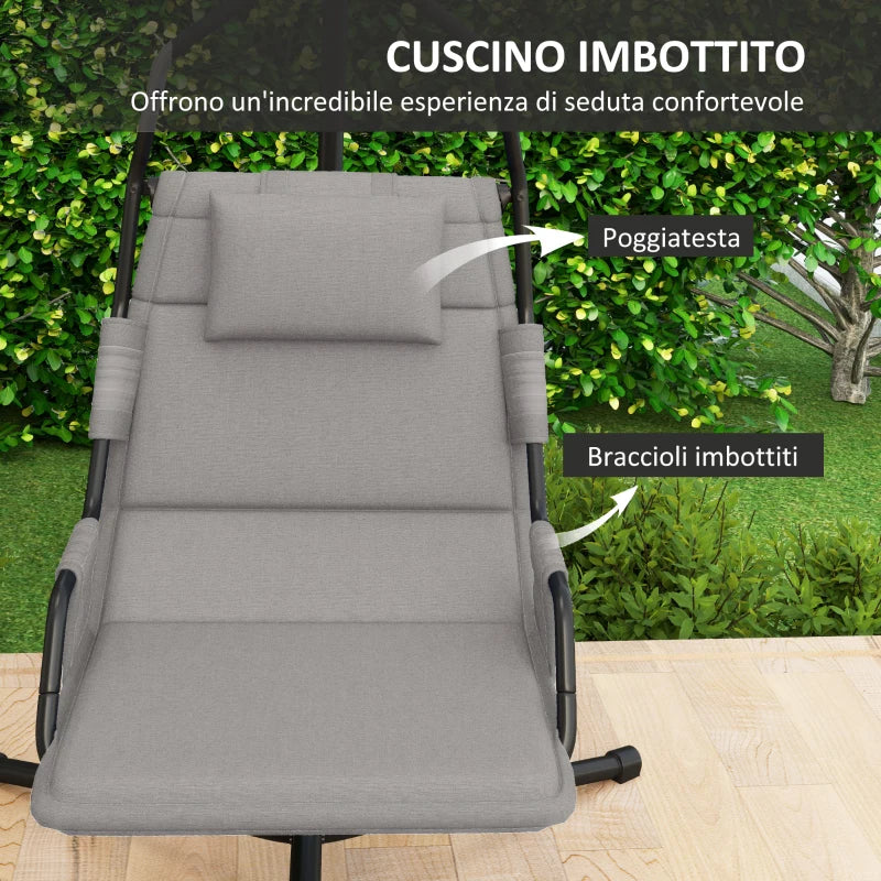 Outsunny Amaca a Dondolo Imbottita con Cuscino, Gancio e Catena, in Acciaio e Poliestere, 118x98x192 cm, Grigio e Nero