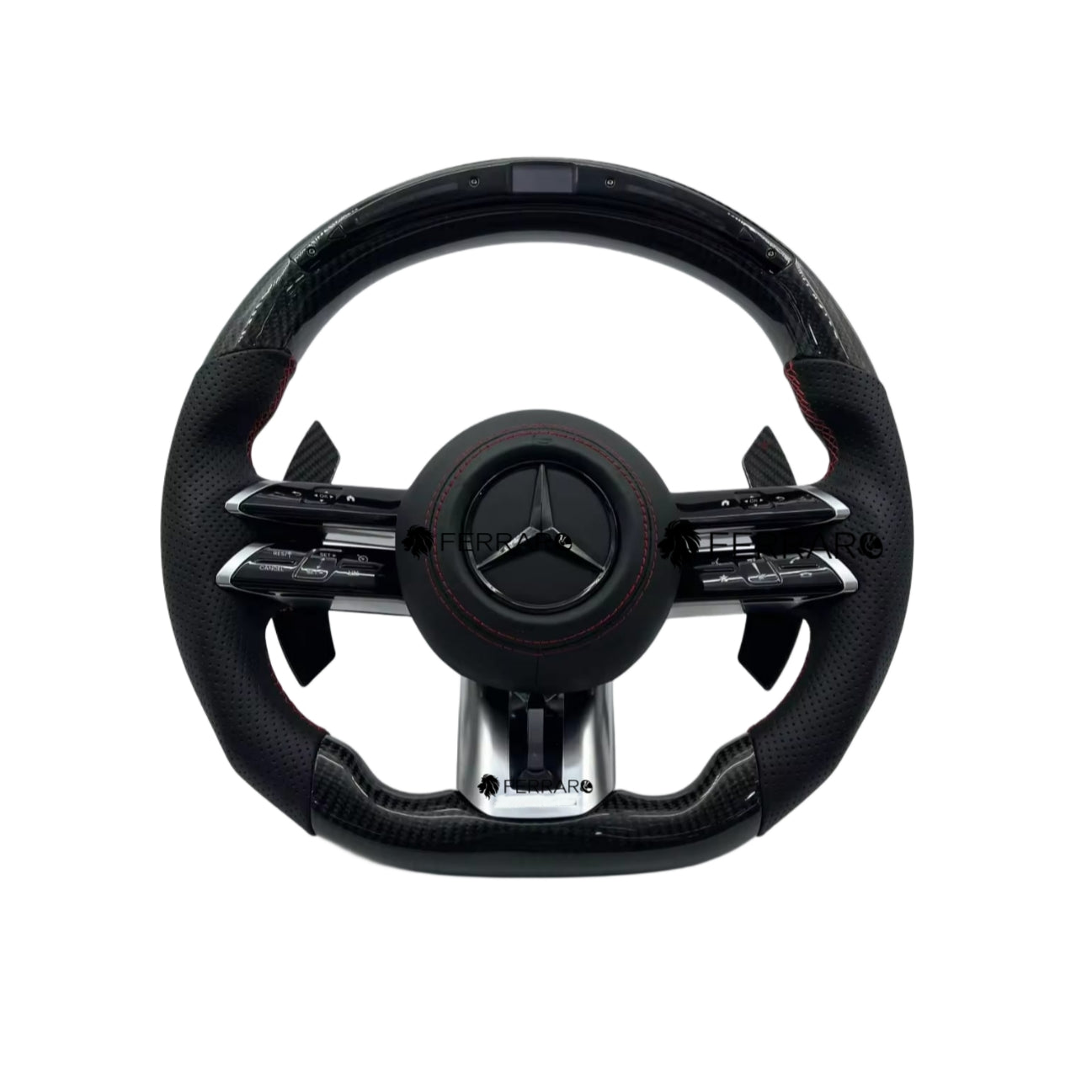 Volante per Mercedes, Carbonio Diagonale, LED, Etichetta Rossa, Punzonatura Nera, Galvanica, Coda di Rondine AMG
