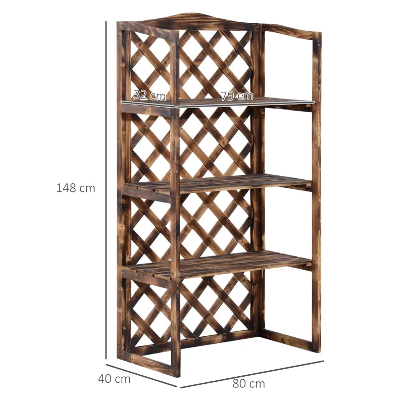 Outsunny Scaffale Porta Piante da Esterno a 3 Ripiani in Legno di Abete, Portavasi da Interno ed Esterno, Fioriera da Balcone, 80x40x148cm