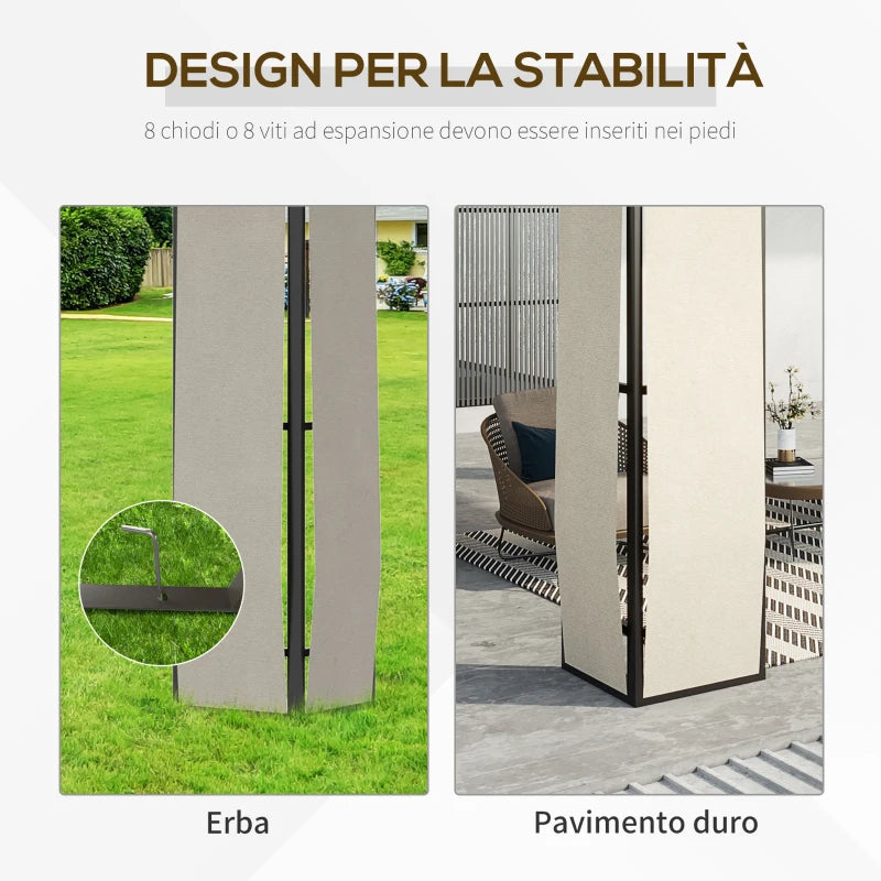 Outsunny Gazebo da Giardino 3.7x3m con Tetto in Policarbonato a 2 Livelli, Acciaio e Alluminio, Marrone