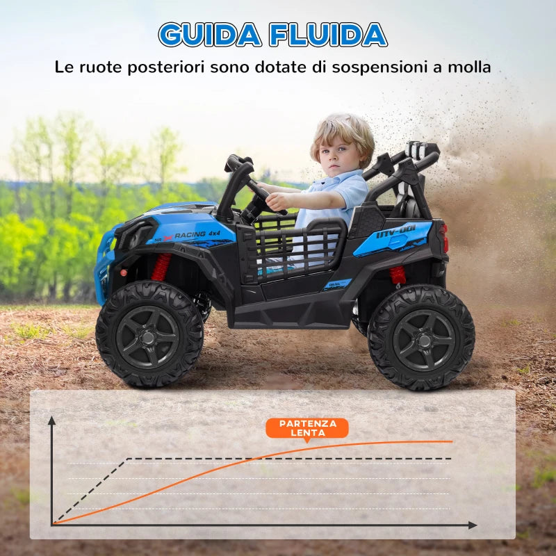 AIYAPLAY Macchina Elettrica per Bambini 24V a 2 Posti con Telecomando e 3 Velocità, Età 3-8 Anni, Blu