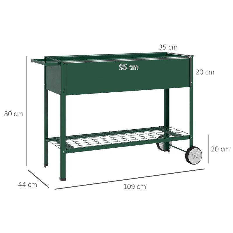 Outsunny Fioriera da Esterno con Mensola Inferiore Portautensili, in Metallo, 109x44x80 cm, Verde