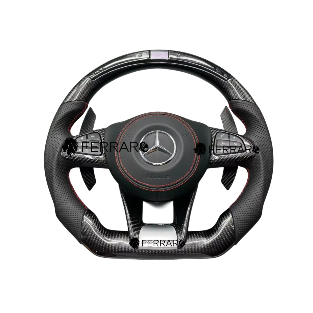 Volante per Mercedes, Carbonio Diagonale, LED, Punzonatura Nera, Coda di Rondine AMG