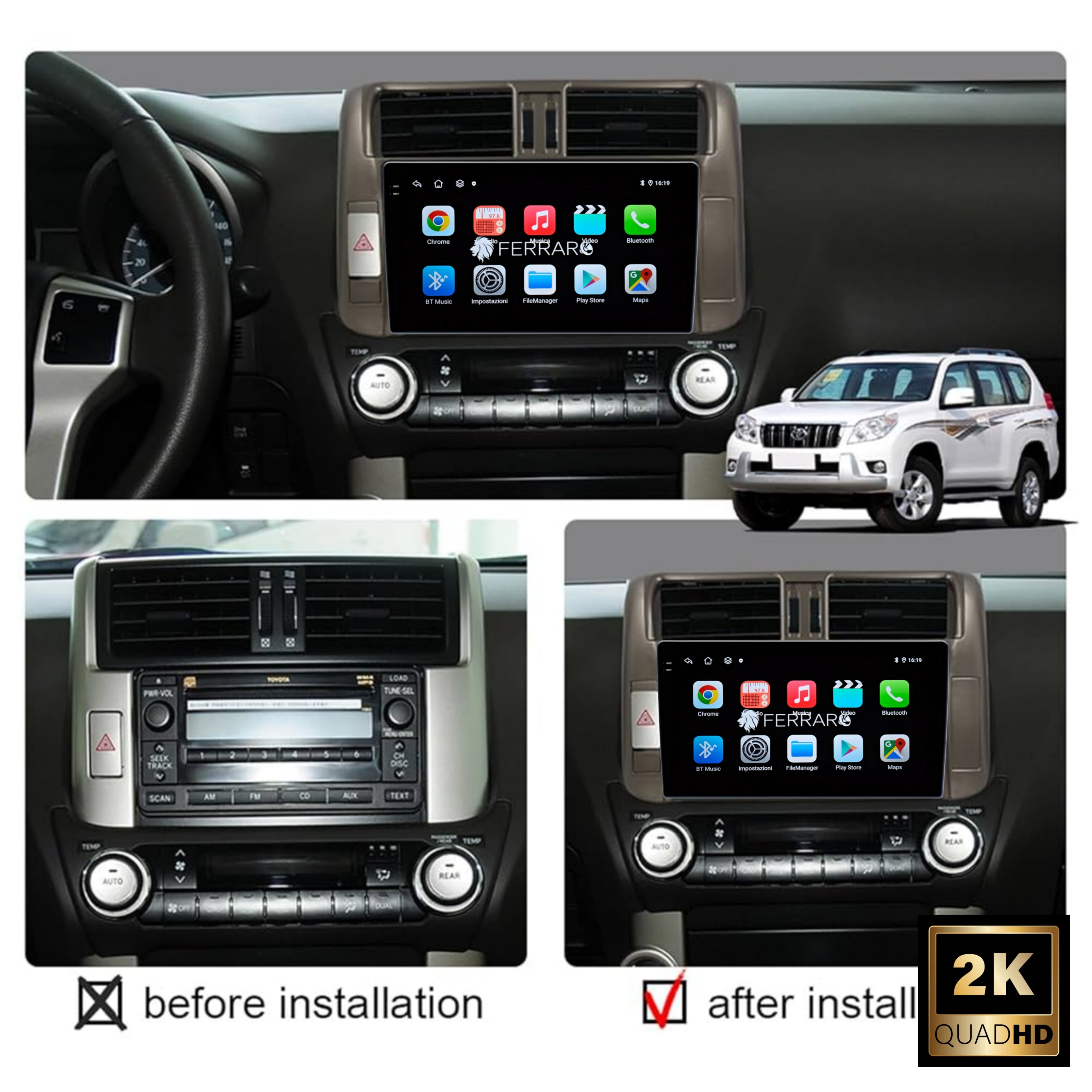 Autoradio per Toyota Prado 9" 2K | 2009-2013 | Android | Bluetooth | CarPlay | Android Auto | 12/256GB Ram