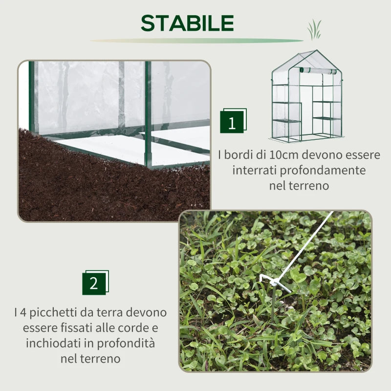 Outsunny Serra da Giardino in PE Impermeabile e Anti UV con Accessori Montaggio, 142x73x195 cm, Verde