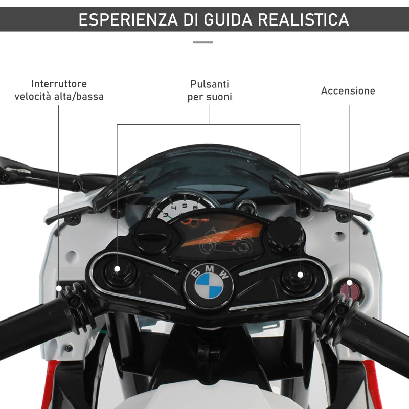 HOMCOM Moto Elettrica per Bambini 3-8 Anni con Licenza BMW, Batteria 12V, Rotelle e Luci, 110x47x69 cm