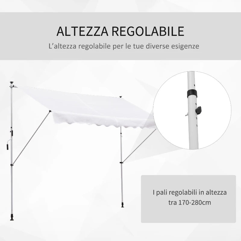 Outsunny Tenda da Sole a Bracci 3x1.5m con Manovella e Struttura Telescopica, Bianco