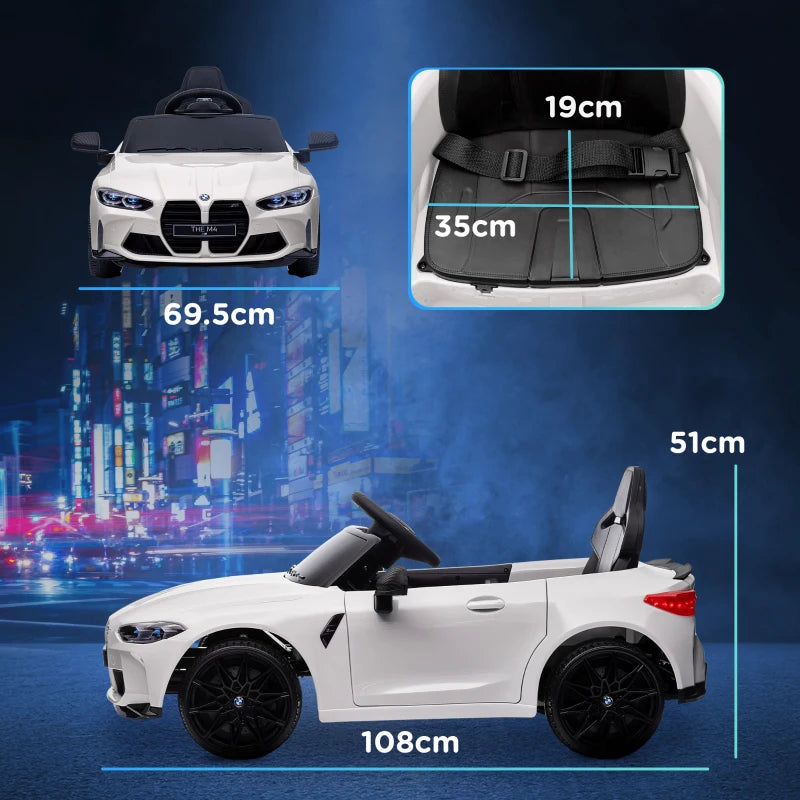 AIYAPLAY Macchina Elettrica per Bambini a Licenza BMW M4 con Telecomando, Clacson e Fari, 108x69.5x51 cm, Bianca