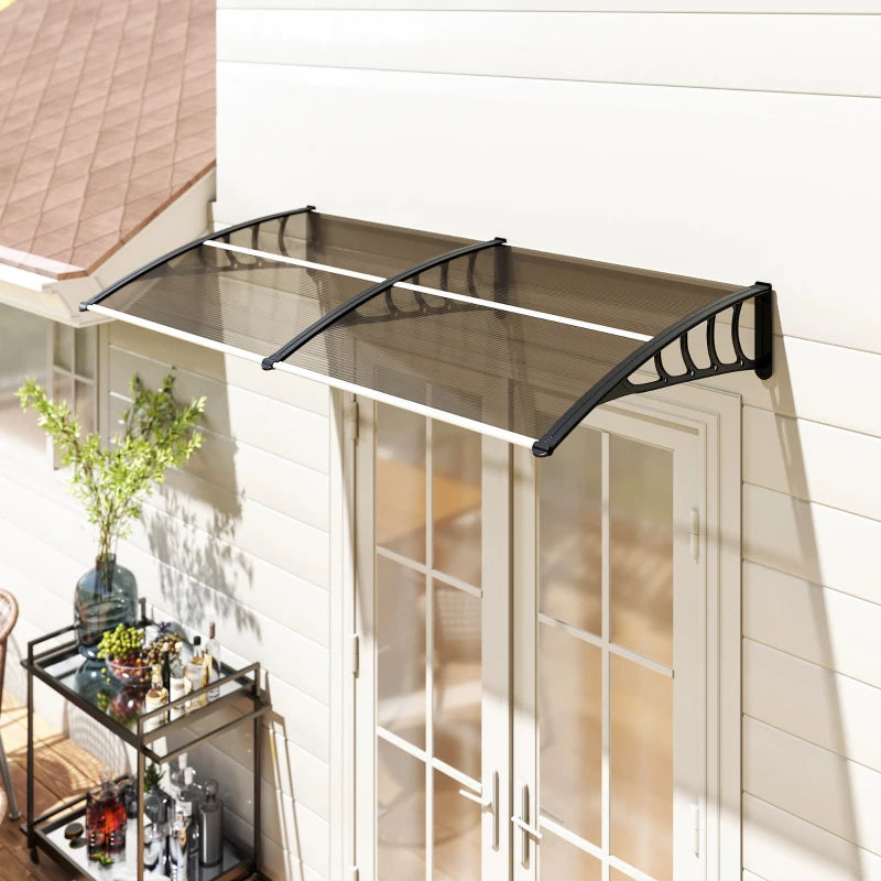 Outsunny Pensilina da Esterno per Finestre e Porte, in Policarbonato e Alluminio, 200x96x27cm, Marrone