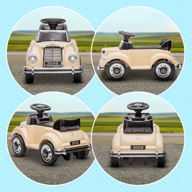 HOMCOM Macchina Elettrica per Bambini 18-48 Mesi Licenza Mercedes-Benz con Musica, Beige