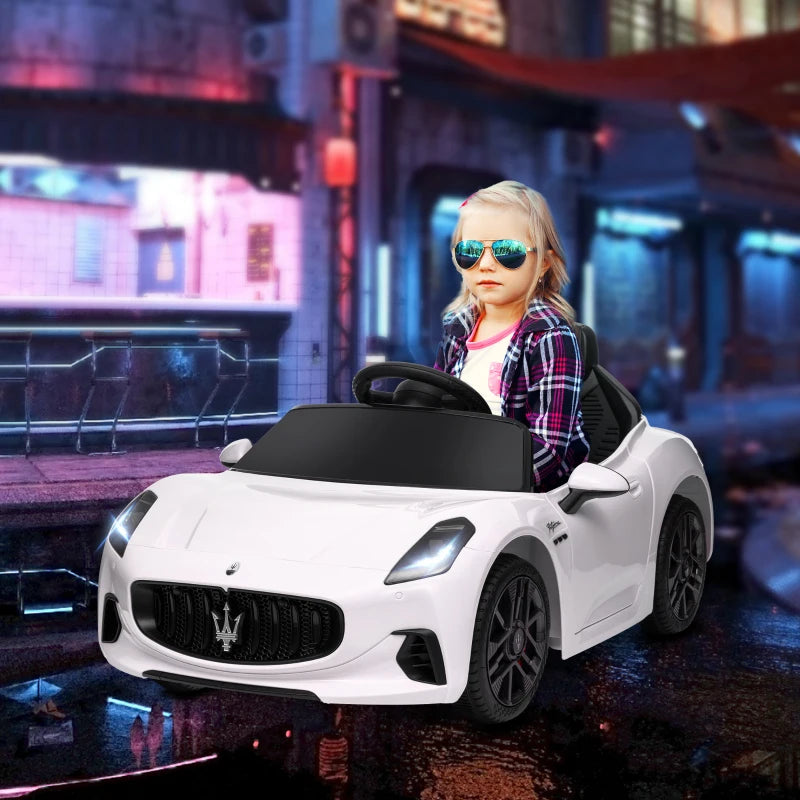 AIYAPLAY Macchina per Bambini 12V Maserati Gran Turismo Folgore con Telecomando, Età 3-5 Anni, Bianco