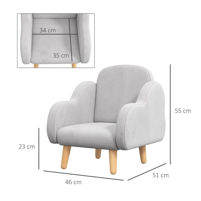 ZONEKIZ Poltrona per Bambini fino a 3 Anni con Braccioli a Nuvola in Tessuto, 46x51x55cm, Grigio