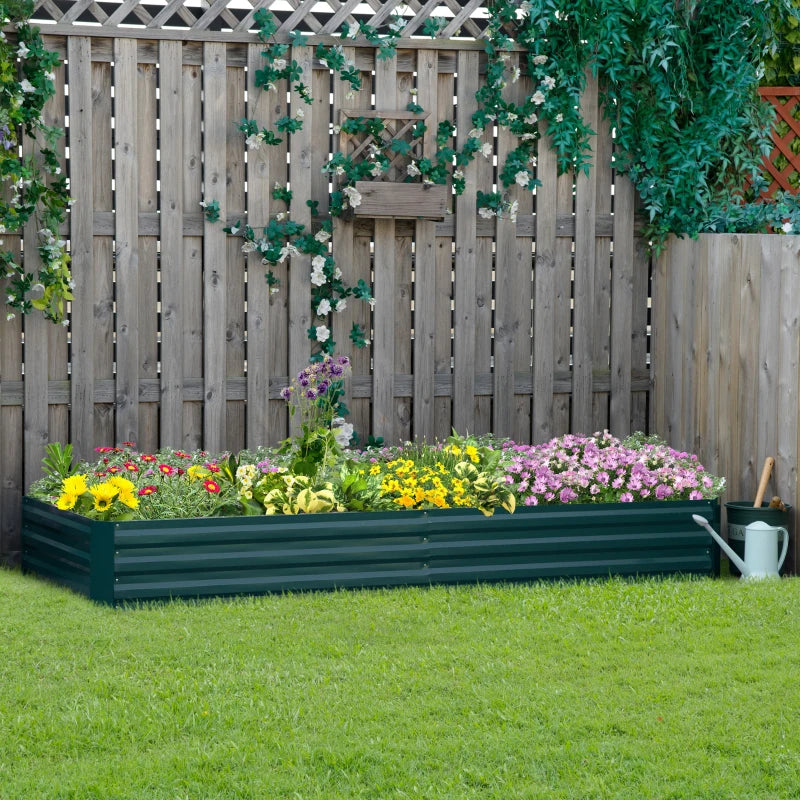 Outsunny Letto per Orto Rialzato in Metallo da Esterno, Portapiante per Fiori ed Erbe, 241x90,5x30cm
