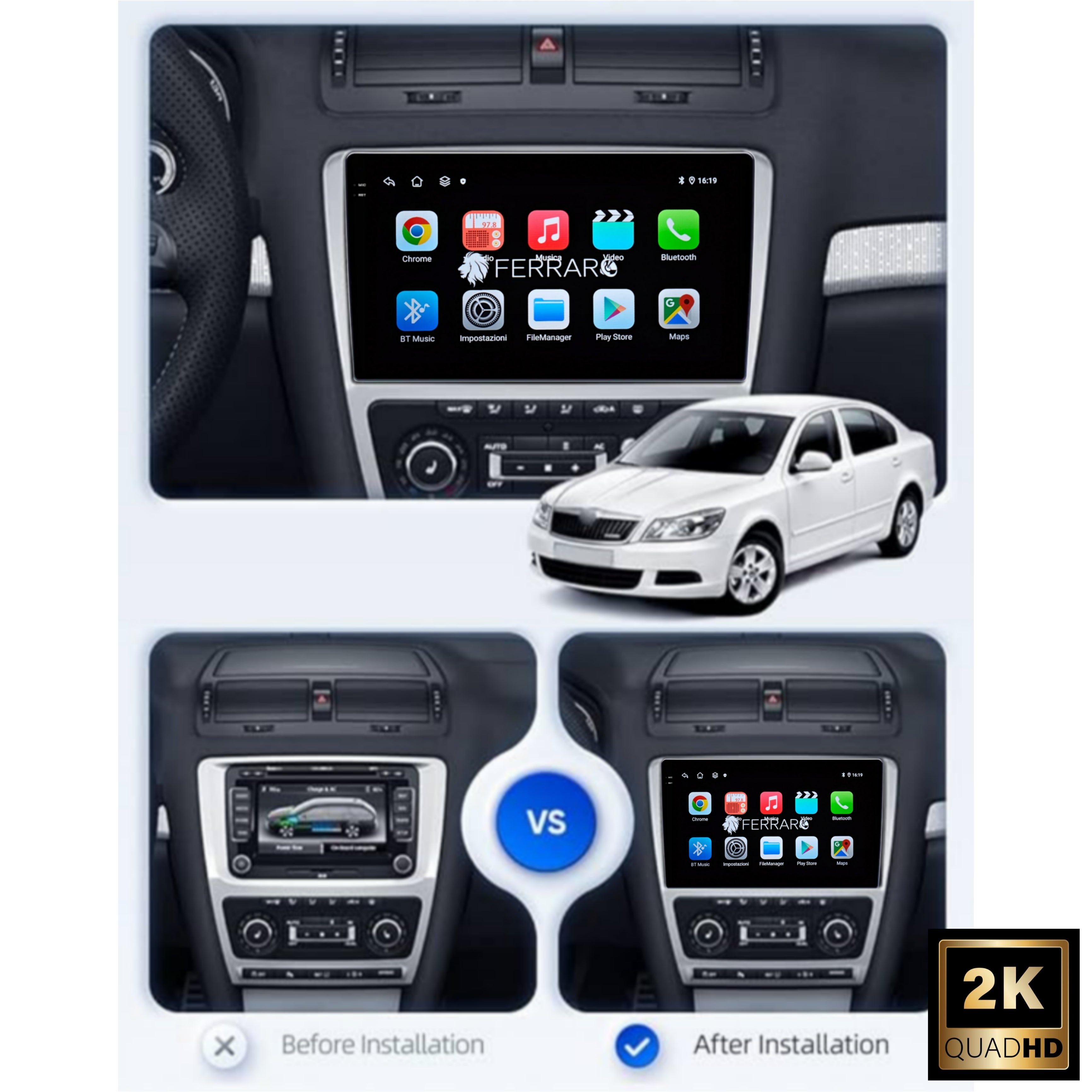 Autoradio per Skoda Octavia MK2 10.1" 2K | 2008-2013 | Android | Bluetooth | CarPlay | Android Auto | 4/64GB Ram