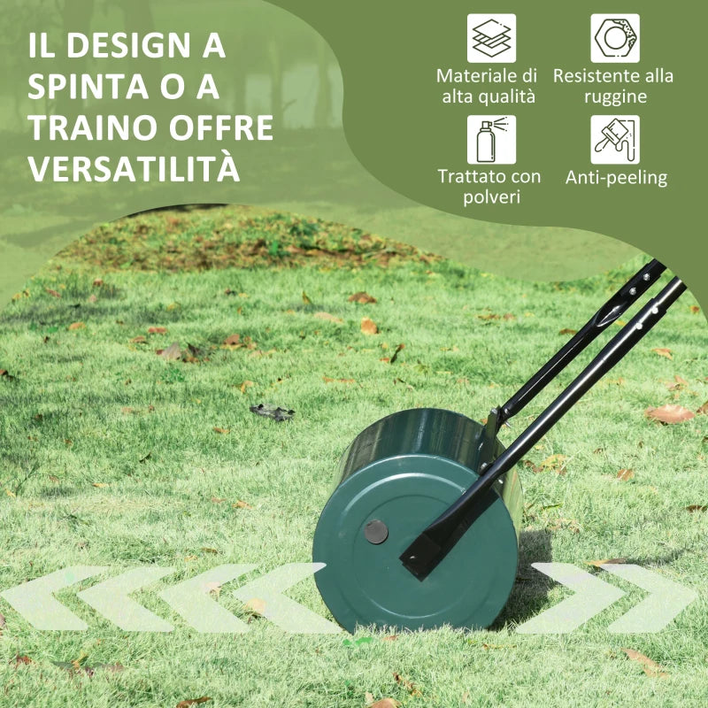 Outsunny Rullo per Prato da 30L di Capacità con Lama Raschiante, in Metallo, 102x50x30 cm, Verde Scuro