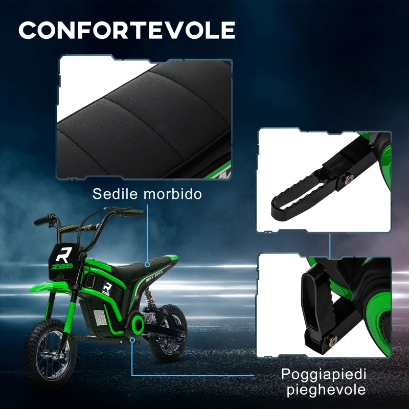 HOMCOM Moto Elettrica per Bambini con Acceleratore Manuale, 2 Velocità 8-16km/h, Età 8-12 Anni, Verde