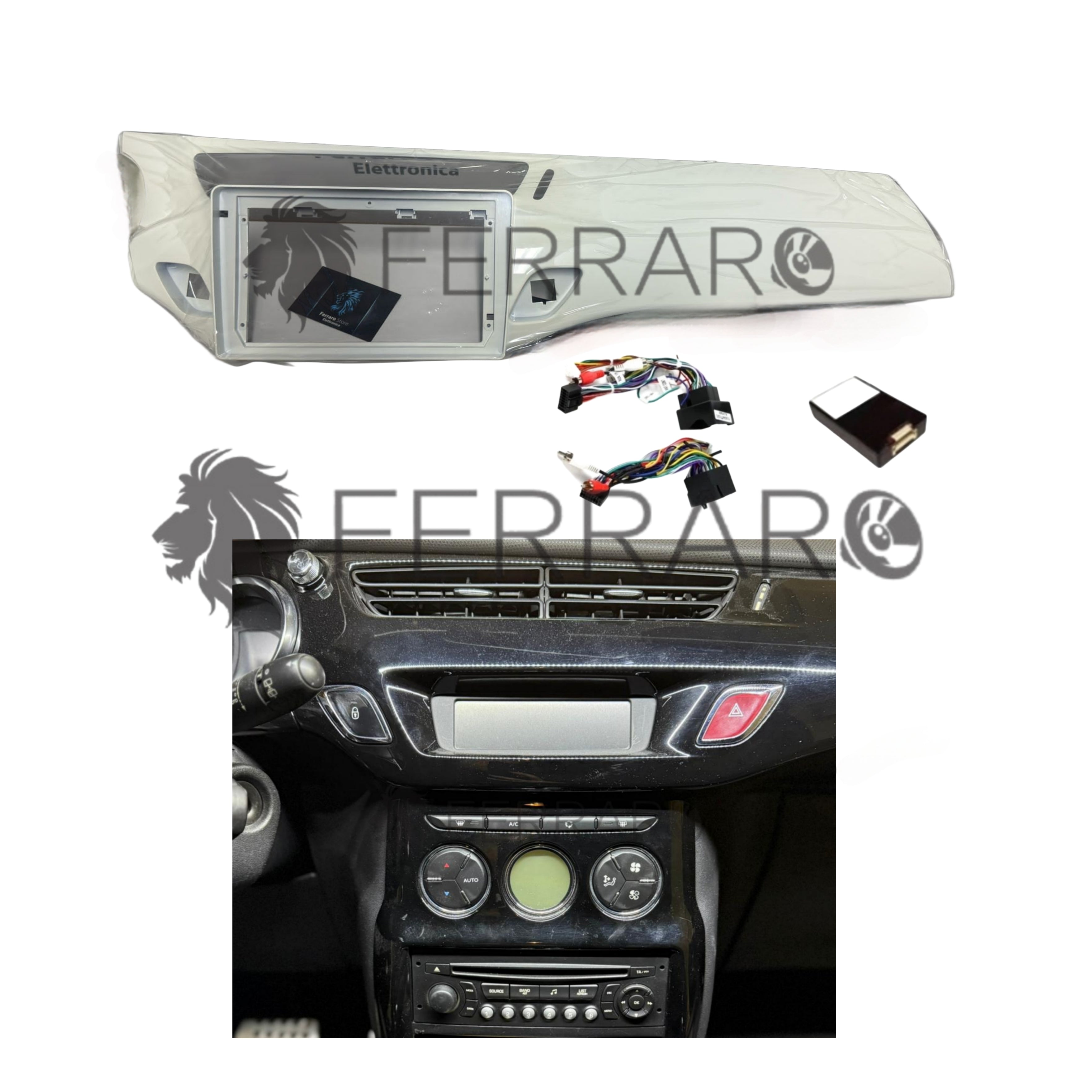 Kit Montaggio Autoradio 9"Pollici Citroen C3/DS3 (2010-2016) Mascherina, Cablaggio per Autoradio Android