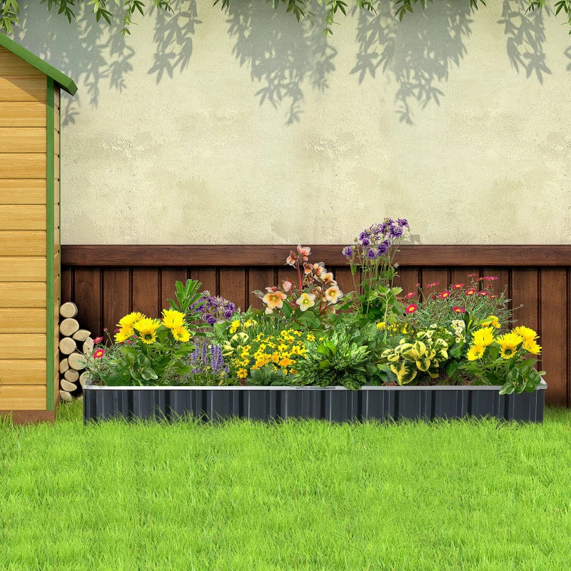 Outsunny Aiuola Rialzata, Modulabile r Senza Fondo in Acciaio Zincato, 258x90x30 cm, Grigio Scuro
