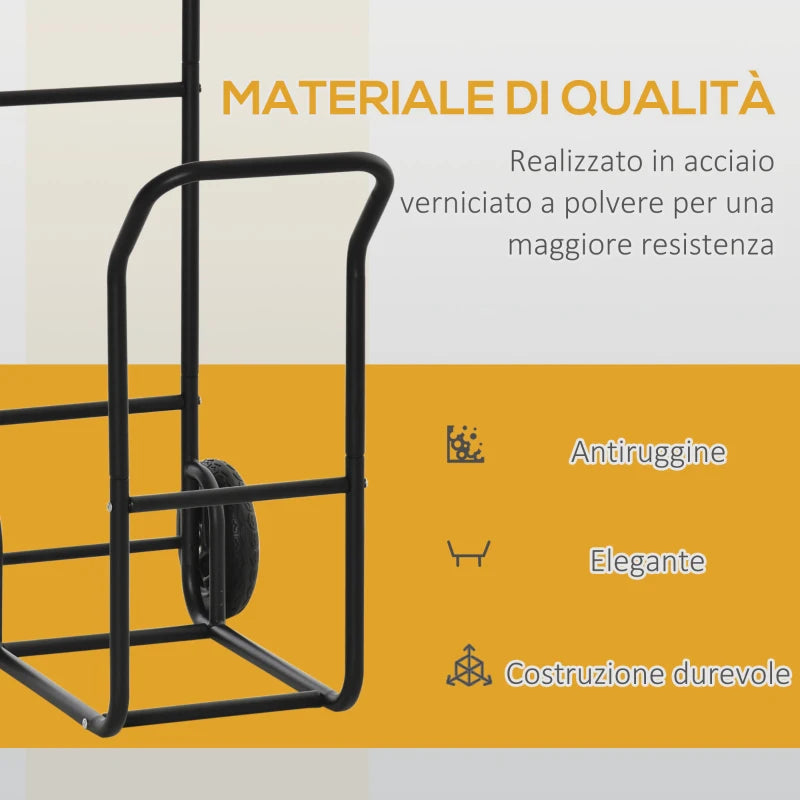 Outsunny Carrello Portalegna in Acciaio con 2 Ruote per Interno ed Esterno, 77x42x105 cm, Nero