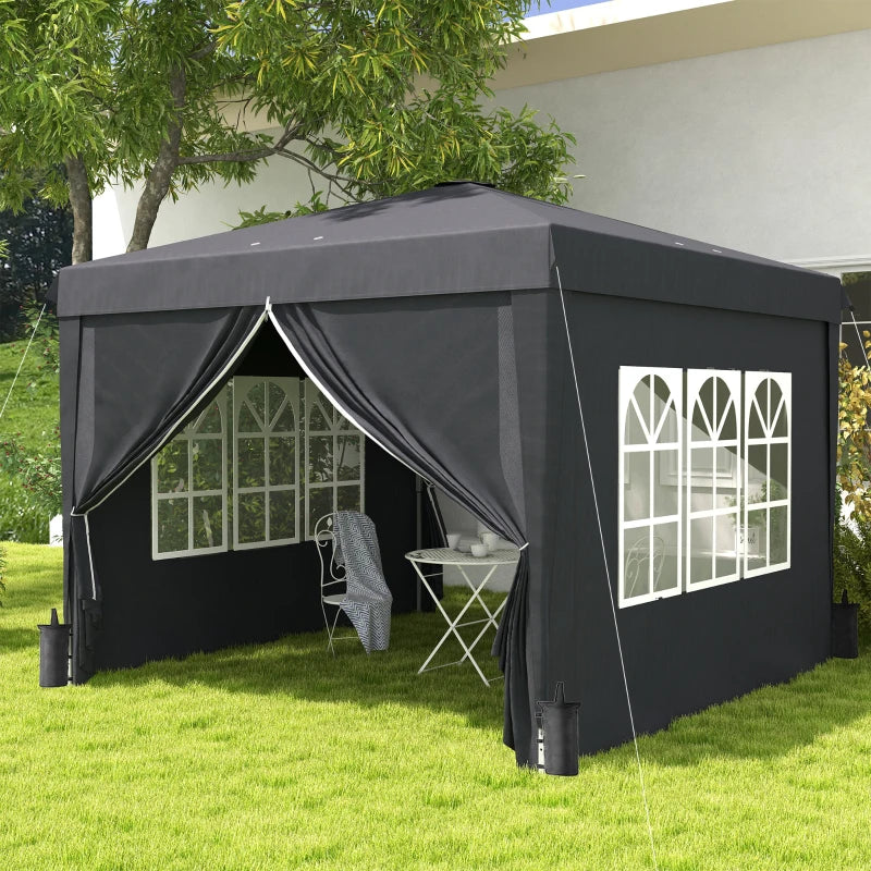Outsunny Gazebo 3x3 ad Altezza Regolabile con Fori di Drenaggio e Borsa da Trasporto, in Metallo, Grigio