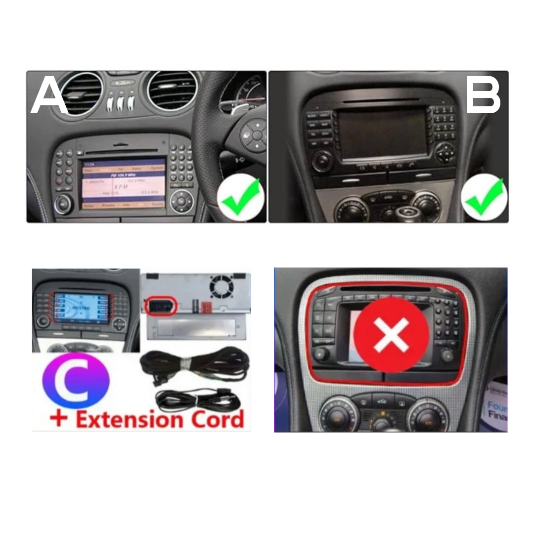 Kit Montaggio Autoradio 9"Pollici Mercedes Classe SL R230 (2001-2011), Mascherina, Cablaggio per Autoradio Android