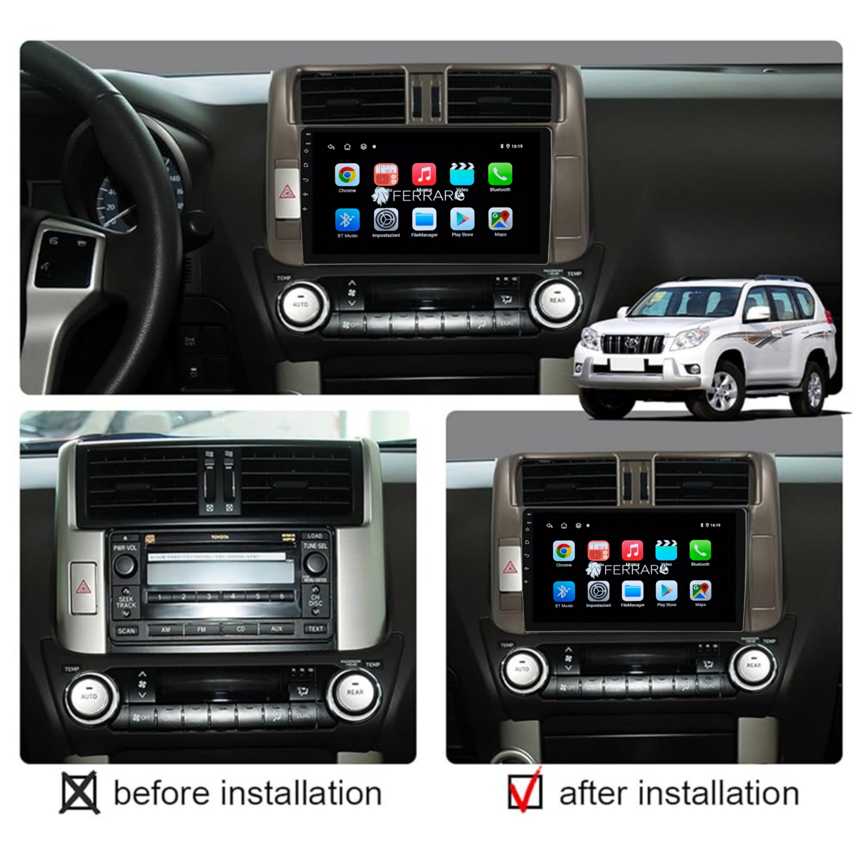 Autoradio per Toyota Prado 9" | 2009-2013 | Android | Bluetooth | CarPlay | Android Auto | 2GB/4GB/6GB/8GB Ram