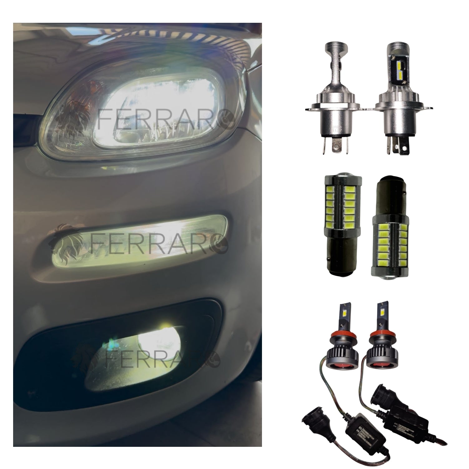 Conversione Fari FULL LED | Fiat Panda 3a Serie | Led H4 + Led Fendinebbia H11 + Led Luci Diurne BAY15D