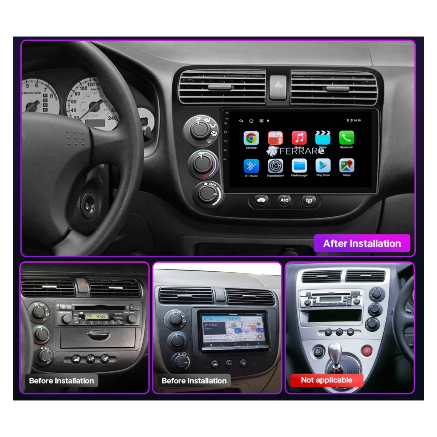 Autoradio per Honda Civic Sedan 9" | 2001-2005 | Android | Bluetooth | CarPlay | Android Auto | 2GB/4GB/6GB/8GB Ram