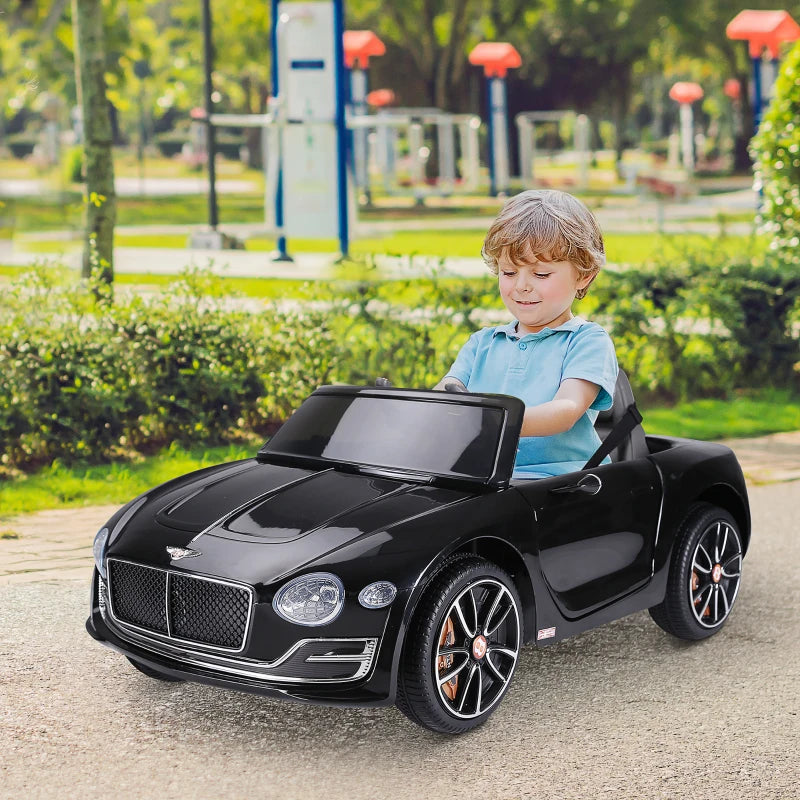 HOMCOM Macchina Elettrica per Bambini Bentley GT 6V, con Doppi Motori, Auto Elettrica per Bambini con Telecomando, Clacson, Suoni, Fari e 2 Portiere Apribili, 2.5-5 km/h, per 3-5 Anni, Nero