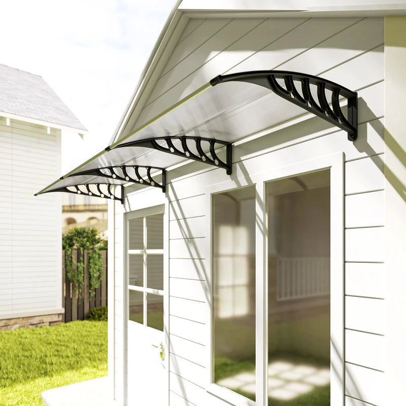 Outsunny Tettoia Moderna in Policarbonato, Alluminio e PP per Balconi, Finestre e Porte, 303x96x27 cm, Nera e Trasparente