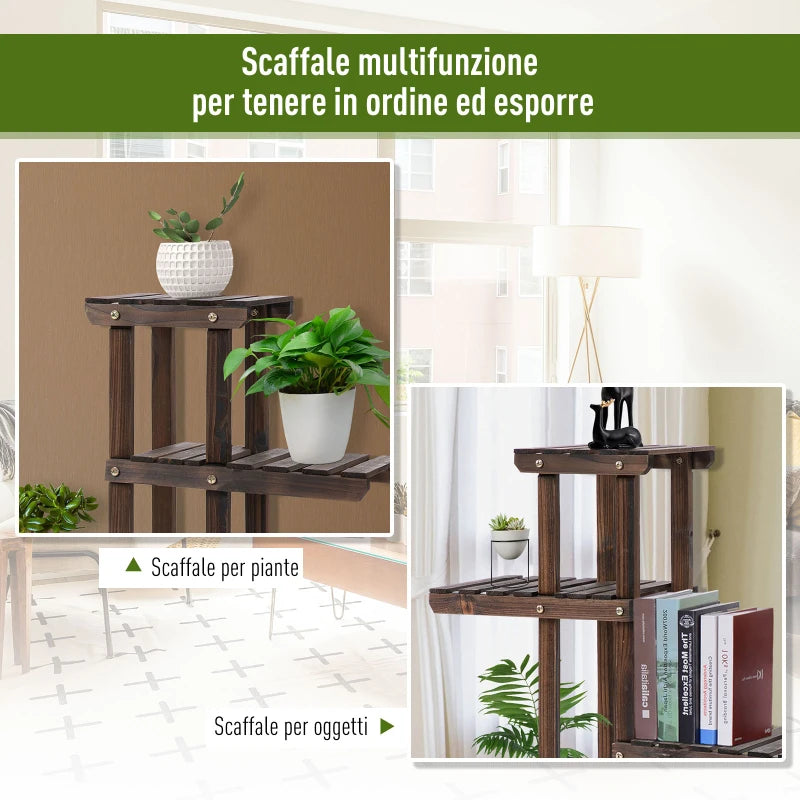 Outsunny Scaffale Portafiori a 4 Livelli, Fioriera da Esterno e Interno in Legno con 4 Ruote, 123.5 x 33 x 80cm