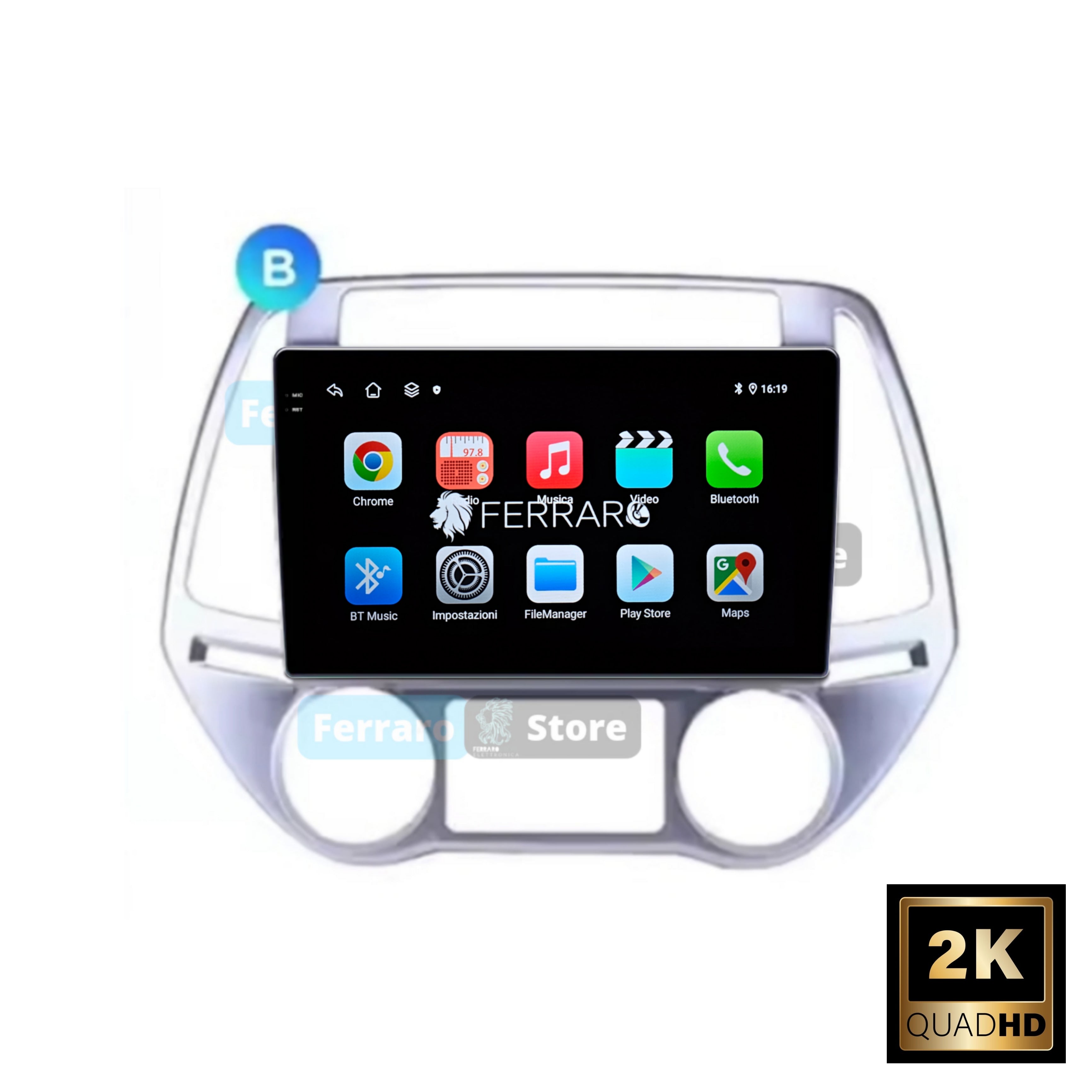 Autoradio per Hyundai i20 9" 2K | 2012-2014 | Android | Bluetooth | CarPlay | Android Auto | 12/256GB Ram
