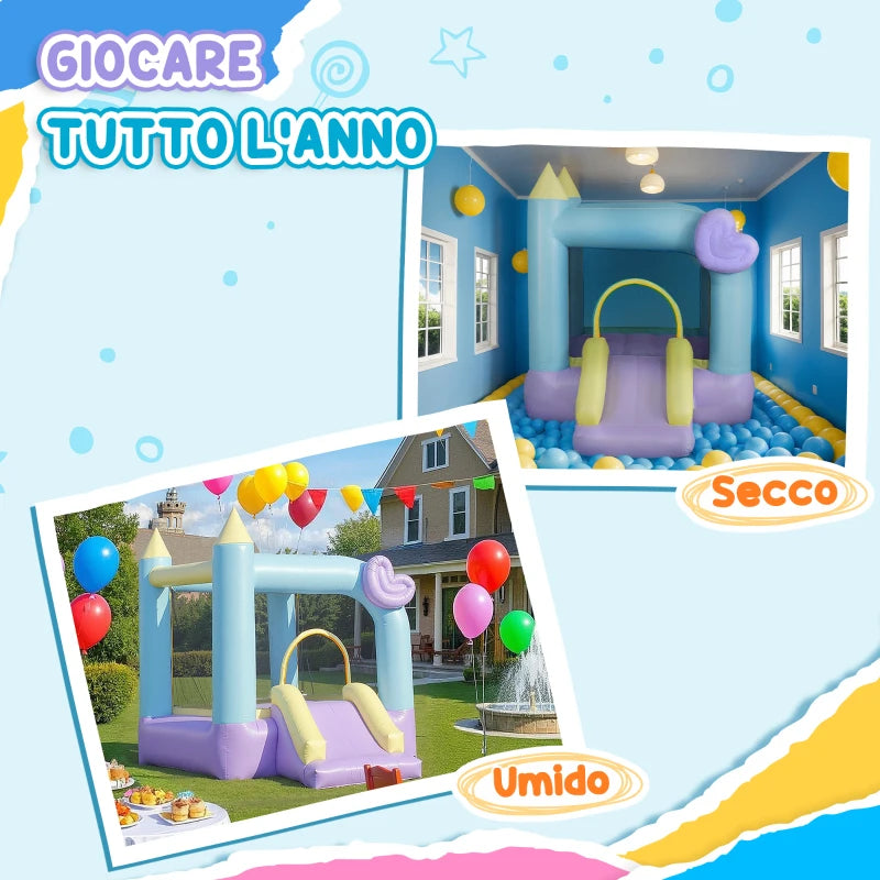 AIYAPLAY Castello Gonfiabile per Bambini 3-8 Anni con Soffiatore, Scivolo e Area di Salto, Picchetti e Borsa