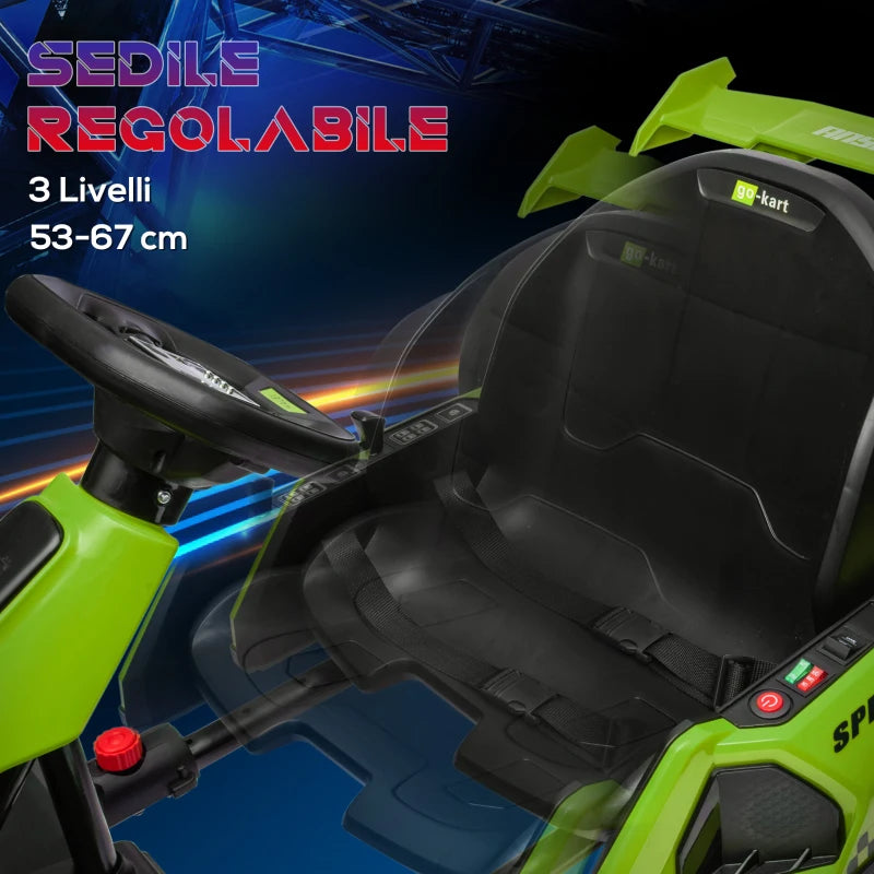 HOMCOM Go Kart Elettrico per Bambini 6-12 Anni 24V 12km/h con Seggiolino Regolabile, Verde