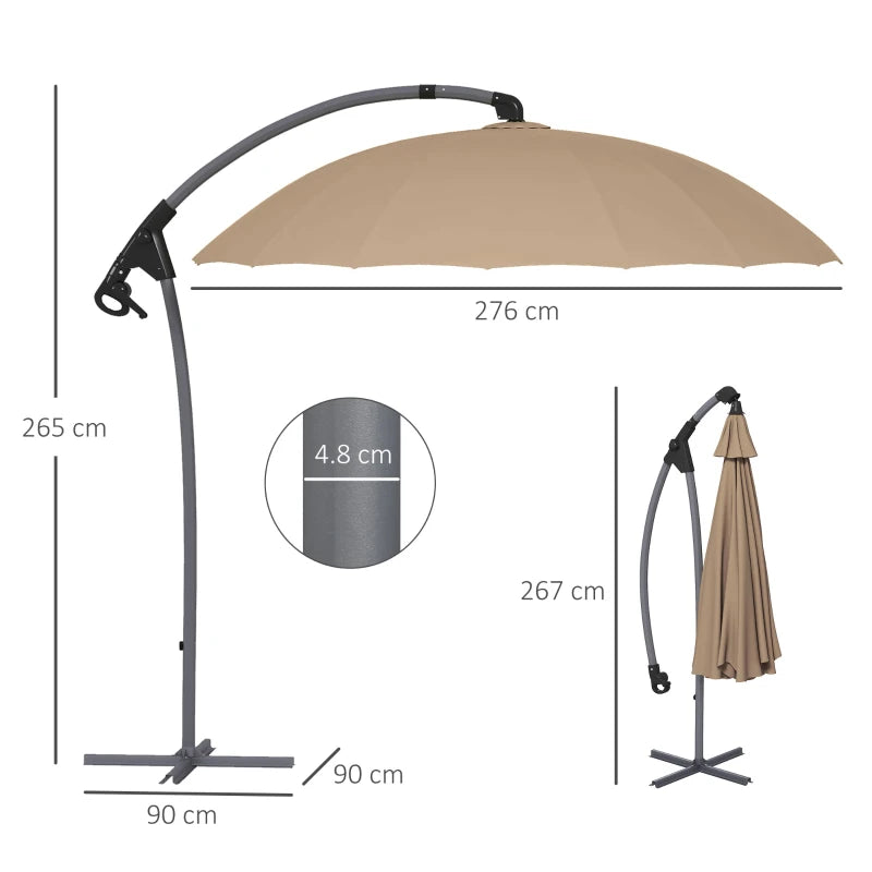 Outsunny Ombrellone da Giardino Decentrato 2.7m Apertura a Manovella e 16 Stecche in Fibra di Vetro, Cachi
