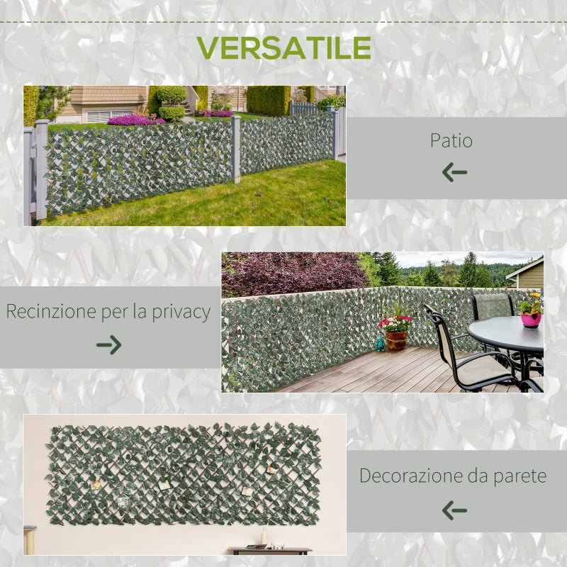 Outsunny Finta Siepe 8 Pezzi Parete Verde Estensibile per Esterni, in Legno e Poliestere, 200x100cm