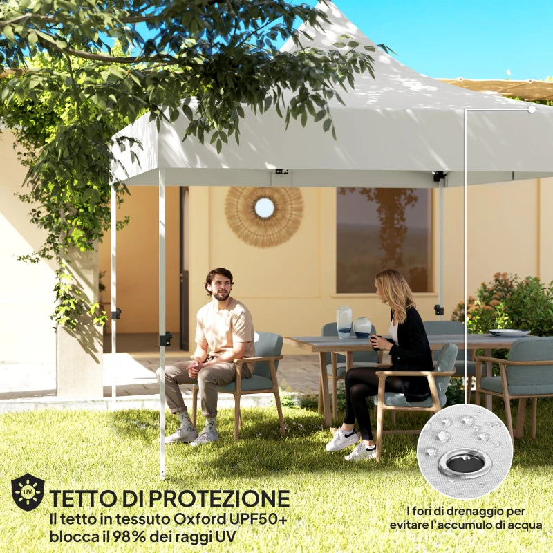 Outsunny Gazebo da Giardino Pop Up 3x3 m ad Altezza Regolabile con Luci LED Solari, in Tessuto Oxford e Metallo, Bianco