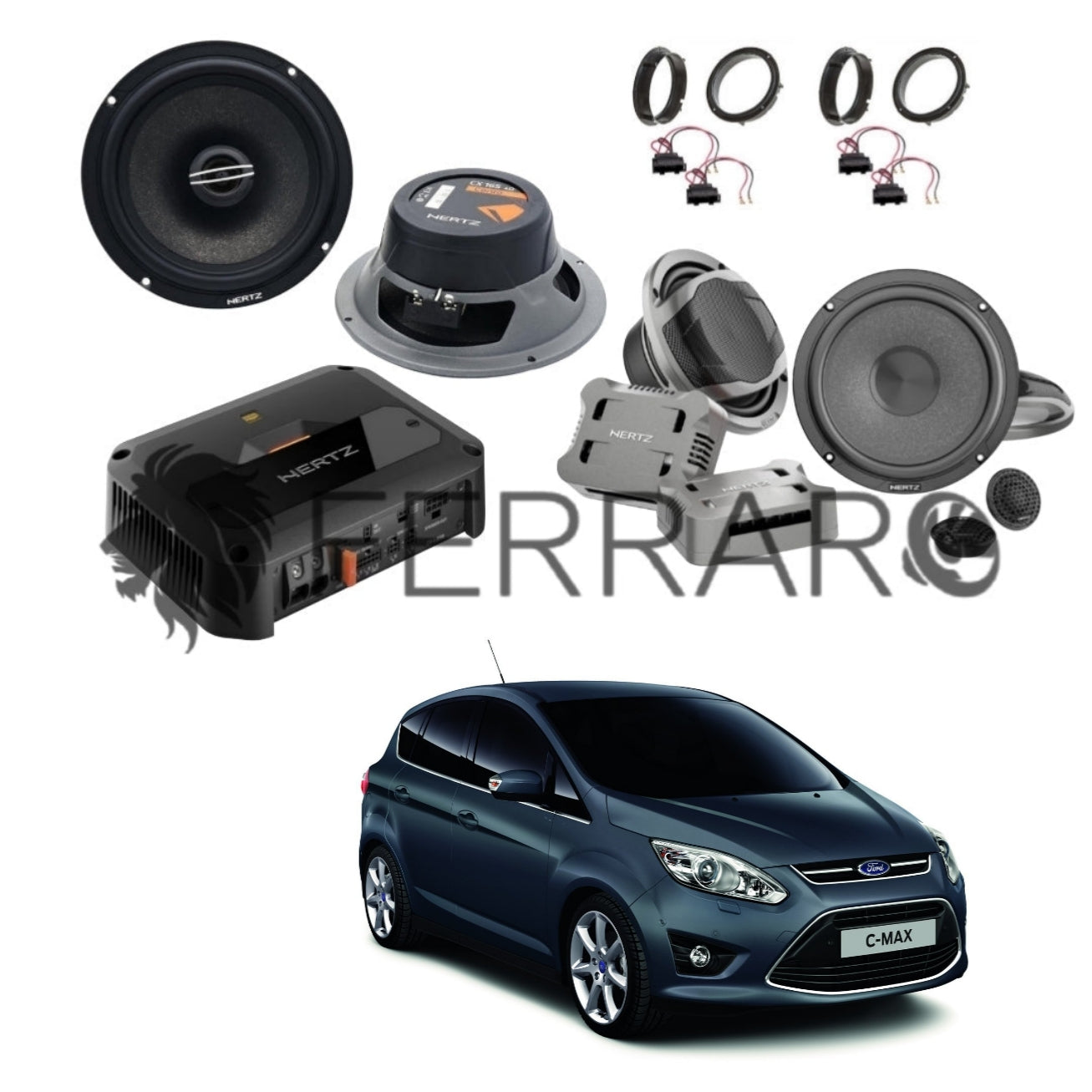 Hertz Sound Amplificatore CP 4.800 4 Canali 4x190w, CK 165, CX 165, Set Cavi, per Ford C-Max (Dal 2011>)