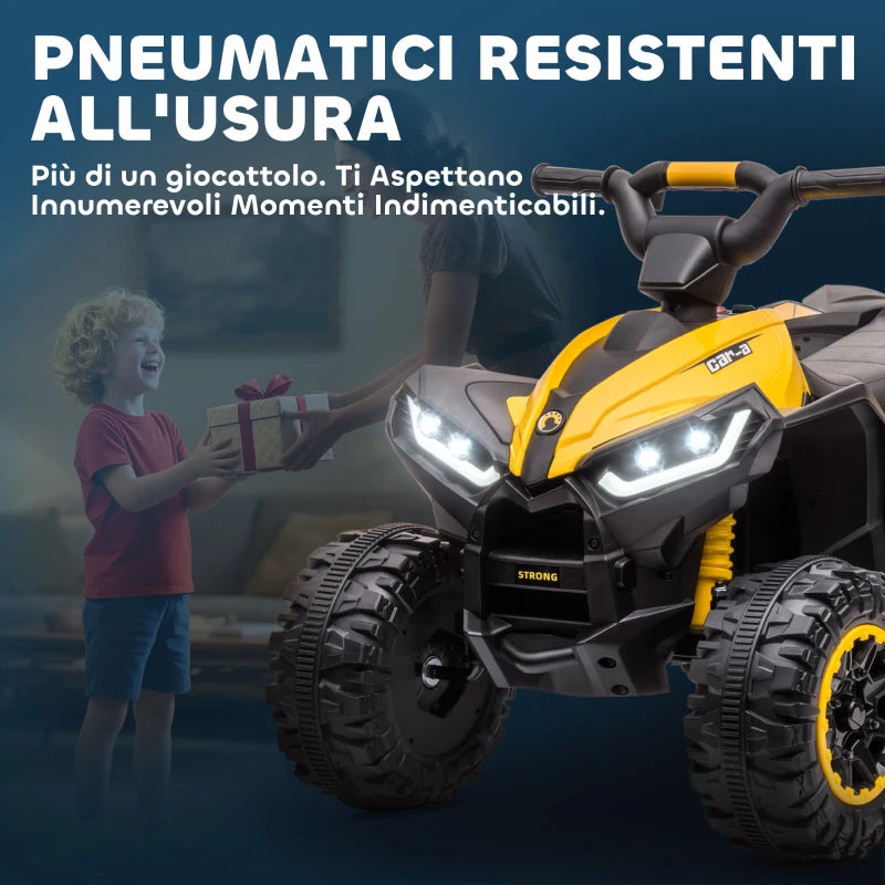 HOMCOM Quad Elettrico per Bambini 12V, 2 Velocità, Ruote Larghe con Clacson e Fari LED, Età 3-5 Anni, Giallo