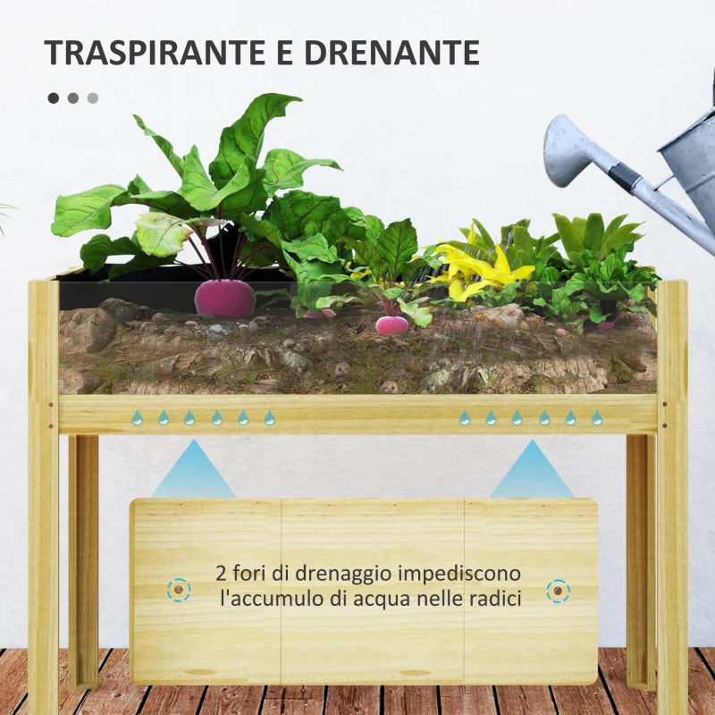 Outsunny Fioriera Rialzata da 118L con 2 Fori di Drenaggio e Pareti Trasparenti, in Legno di Abete, 110x50x80 cm