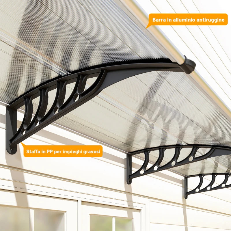 Outsunny Tettoia Moderna in Policarbonato, Alluminio e PP per Balconi, Finestre e Porte, 303x96x27 cm, Nera e Trasparente