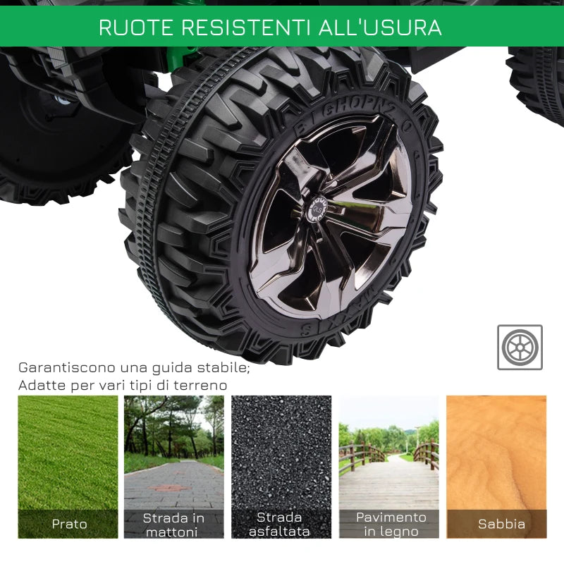 HOMCOM Quad per Bambini Elettrico 12V con Fari e Batteria Ricaricabile, Età 3-5 Anni, 100x65x73cm, Verde