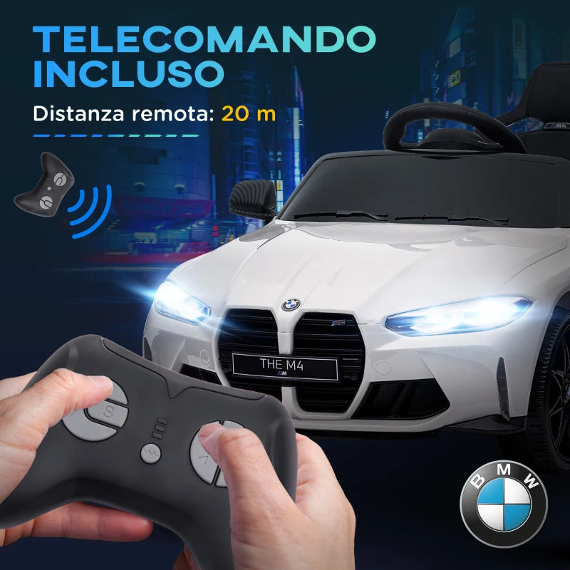 AIYAPLAY Macchina Elettrica per Bambini a Licenza BMW M4 con Telecomando, Clacson e Fari, 108x69.5x51 cm, Bianca