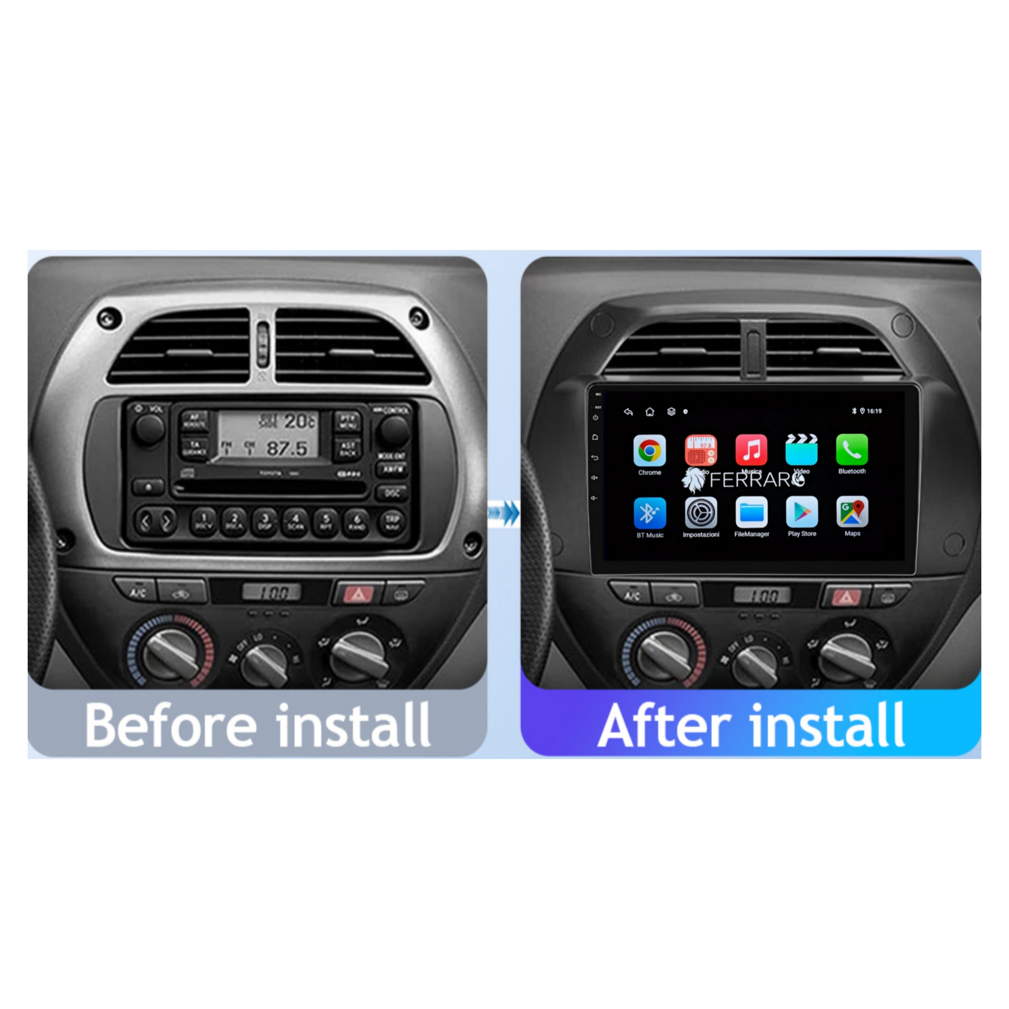 Autoradio per Toyota RAV4 9" | 2001-2006 | Android | Bluetooth | CarPlay | Android Auto | 2GB/4GB/6GB/8GB Ram