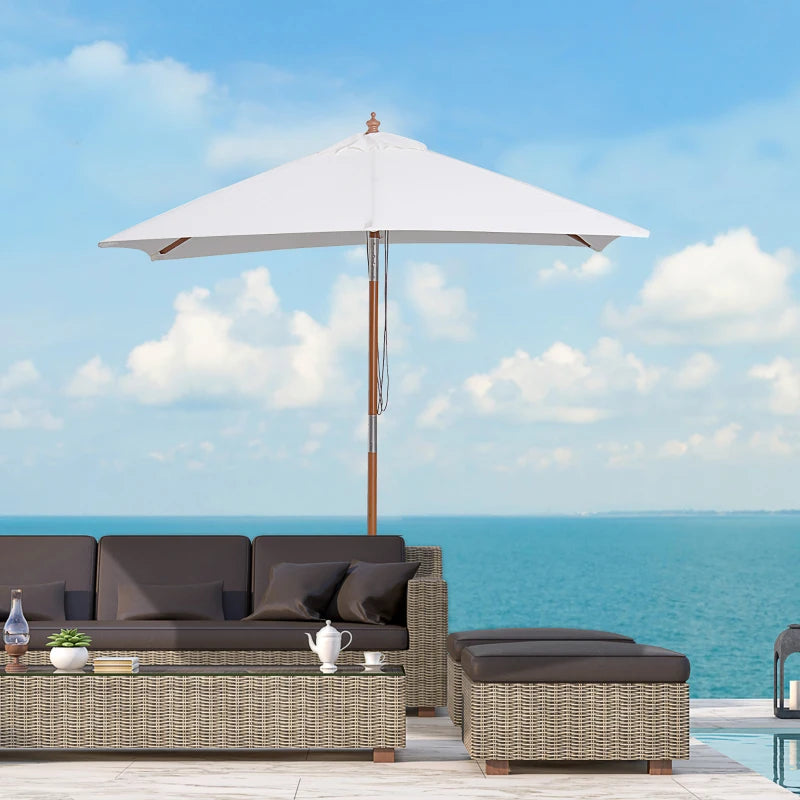 Outsunny Ombrellone da Giardino Inclinabile 2x1.5m a 6 Stecche con Palo in Legno di Abete e Corda, Beige