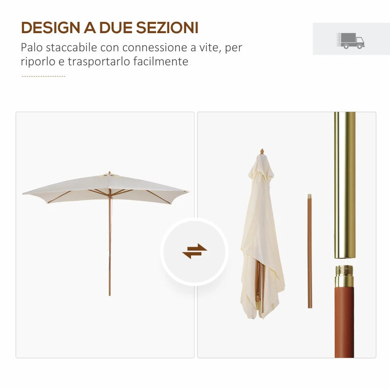 Outsunny Ombrellone 2x3 m da Giardino Impermeabile, in Legno e Poliestere 180G, Beige