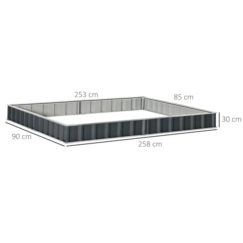 Outsunny Aiuola Rialzata, Modulabile r Senza Fondo in Acciaio Zincato, 258x90x30 cm, Grigio Scuro