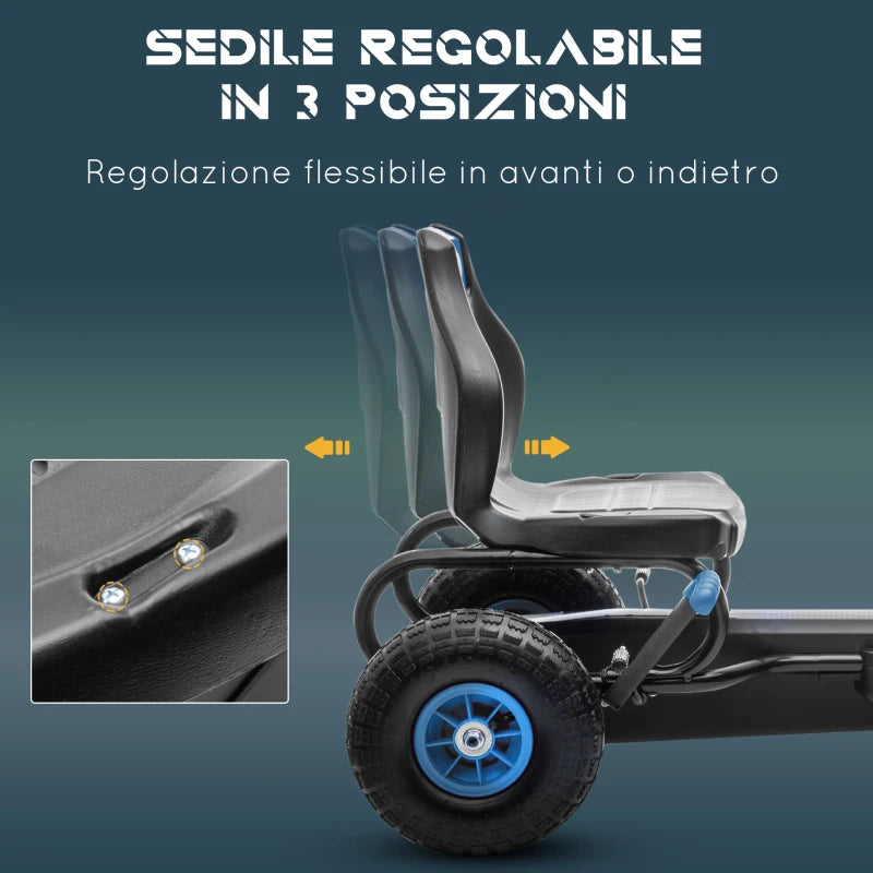 HOMCOM Go Kart a Pedali per Bambini da 5-12 Anni con Sedile Regolabile e Ruote in Gonfiabili, Blu