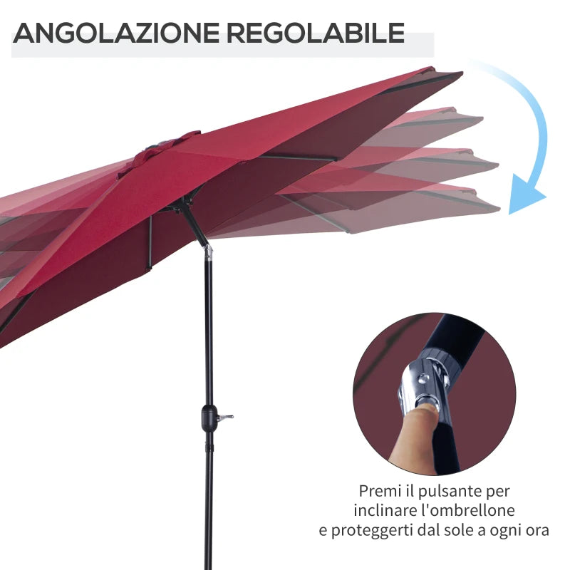 Outsunny Ombrellone da Giardino 3x2.5 m Inclinabile con Palo Smontabile, in Metallo e Poliestere Rosso Scuro